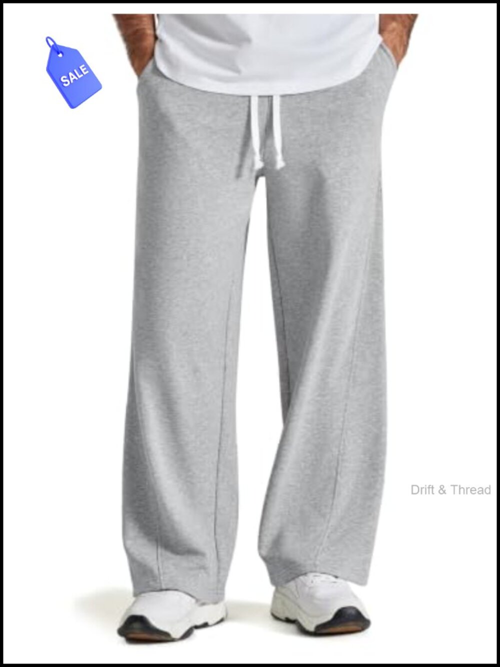 Wide Leg Cotton Sweatpants Men Baggy Joggers Pockets Y2K, Drawstring Hem